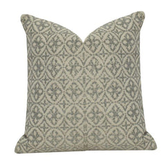 Geometric Embroidered Cotton Cushion Cover | Neutral Beige & Grey Pattern | 18x18 Inch Decorative Pillow Case