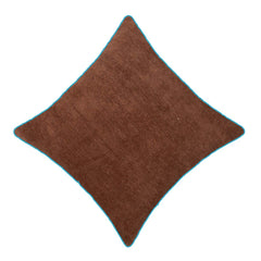 Handmade Cotton Chenille Cushion Cover with Green Piping | Brown Solid Decorative Throw Pillow Cover | 45x45 cm (18x18 Inch)