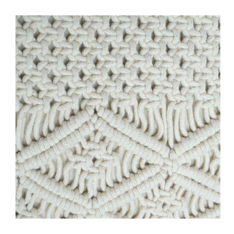 Handcrafted Macramé Cotton Cushion Cover 45x45 cm | Textured Boho Geometric Design | Off-White Decorative Pillow Cover
