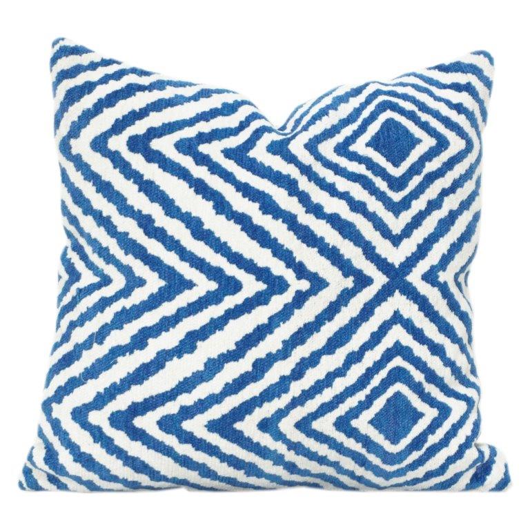 Blue & White Geometric Jacquard Cushion Cover – 45x45 cm | Textured Woven Throw Pillow Case with Concealed Zip