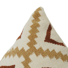 Embroidered Geometric Cotton Cushion Cover | Tribal Diamond Pattern | Neutral Earth Tone Pillow Cover | 18x18 Inch