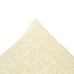 Ivory Geometric Embroidered Cotton Cushion Cover | Textured Triangle Pattern | 45 x 45 cm