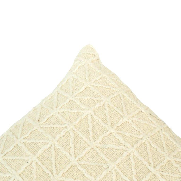 Ivory Geometric Embroidered Cotton Cushion Cover | Textured Triangle Pattern | 45 x 45 cm