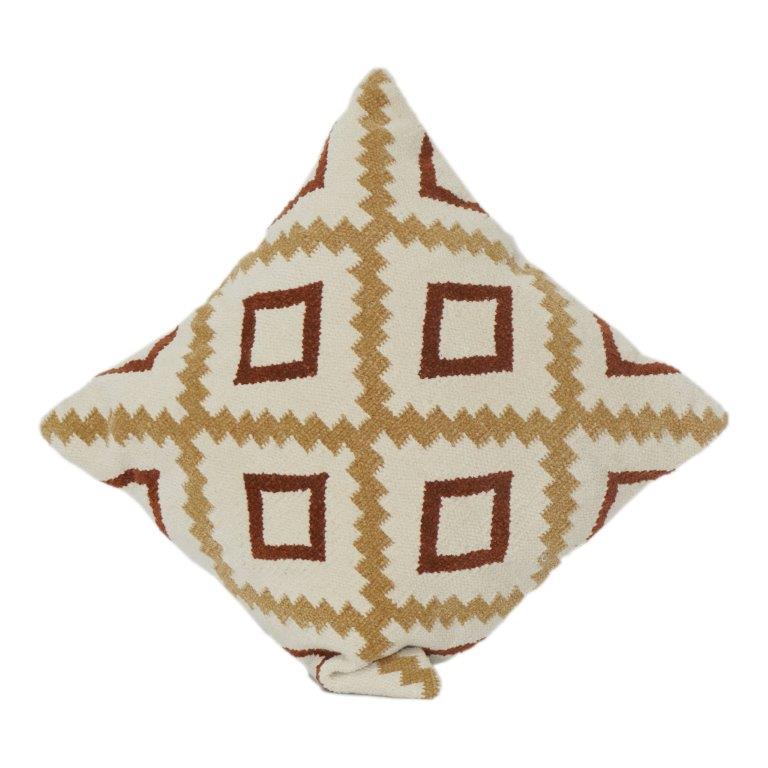 Bestickter Kissenbezug aus Baumwolle mit geometrischem Muster | Stammes-Rautenmuster | Kissenbezug in neutralen Erdtönen | 45x45 cm - Bulk manufacturer & supplier from Panipat, India