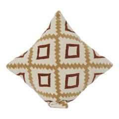 Embroidered Geometric Cotton Cushion Cover | Tribal Diamond Pattern | Neutral Earth Tone Pillow Cover | 18x18 Inch