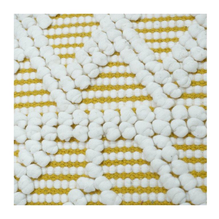 Handwoven Cotton Cushion Cover 45x45 cm – Geometric Textured Tufted Design in Mustard & White