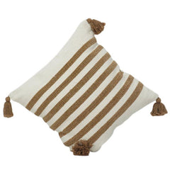 Handwoven Cotton Striped Cushion Cover with Tassels – 45x45 cm | Neutral Boho Decor Pillow