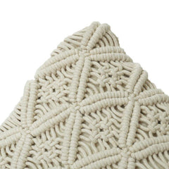 Handcrafted Macramé Cotton Cushion Cover 45x45 cm | Textured Boho Geometric Design | Off-White Decorative Pillow Cover