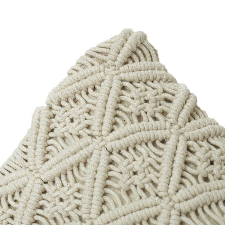 Handcrafted Macramé Cotton Cushion Cover 45x45 cm | Textured Boho Geometric Design | Off-White Decorative Pillow Cover