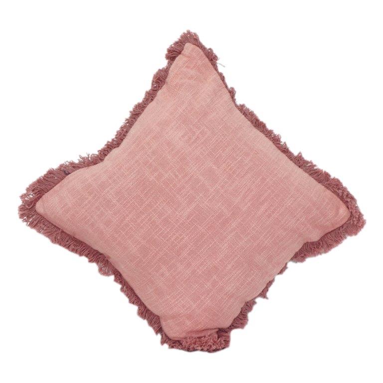 Blush Pink Cotton Cushion Cover with Frayed Edges | Soft Textured Decorative Pillow Cover | 18x18 Inch - Bulk manufacturer & supplier from Panipat, India