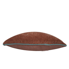Handmade Cotton Chenille Cushion Cover with Green Piping | Brown Solid Decorative Throw Pillow Cover | 45x45 cm (18x18 Inch)