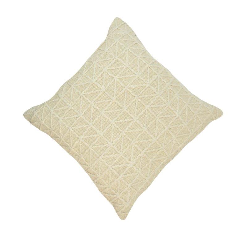 Ivory Geometric Embroidered Cotton Cushion Cover | Textured Triangle Pattern | 45 x 45 cm - Bulk manufacturer & supplier from Panipat, India