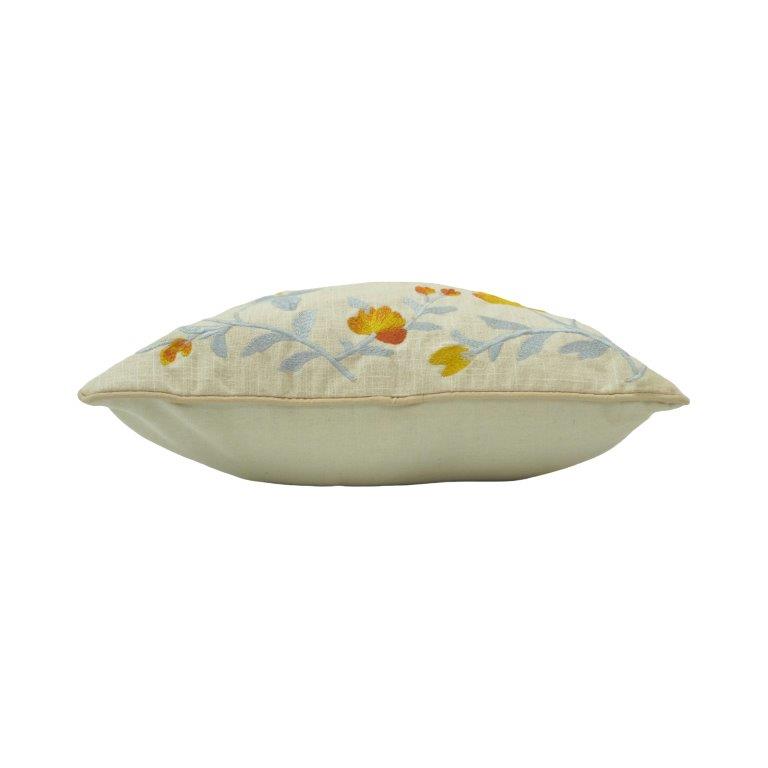 Sunflower Bloom Embroidered Cotton Cushion Cover – Floral Threadwork Decorative Pillow Cover 45x45 cm - Bulk manufacturer & supplier from Panipat, India