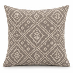 Taupe square cushion cover with intricate repeating ivory diamond geometric motifs