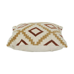 Embroidered Geometric Cotton Cushion Cover | Tribal Diamond Pattern | Neutral Earth Tone Pillow Cover | 18x18 Inch