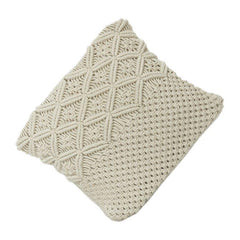 Handcrafted Macramé Cotton Cushion Cover 45x45 cm | Textured Boho Geometric Design | Off-White Decorative Pillow Cover