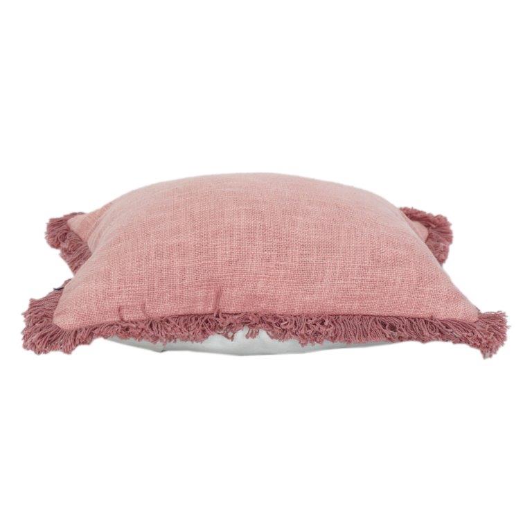 Blush Pink Cotton Cushion Cover with Frayed Edges | Soft Textured Decorative Pillow Cover | 18x18 Inch - Bulk manufacturer & supplier from Panipat, India