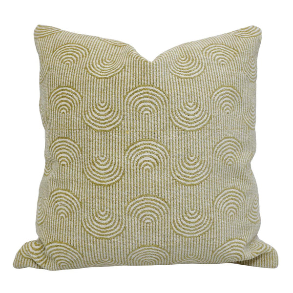 Handwoven Jacquard Cotton Cushion Cover 45x45 cm | Modern Geometric Arch Pattern | Decorative Throw Pillow Cover | Concealed Zip | Olive Green & Ivory