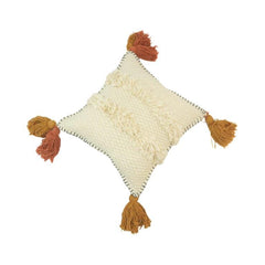 Handmade Boho Cotton Cushion Cover with Tassels & Fringe | Textured Woven Throw Pillow Cover | 45x45 cm