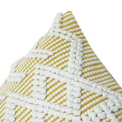 Handwoven Cotton Cushion Cover 45x45 cm – Geometric Textured Tufted Design in Mustard & White