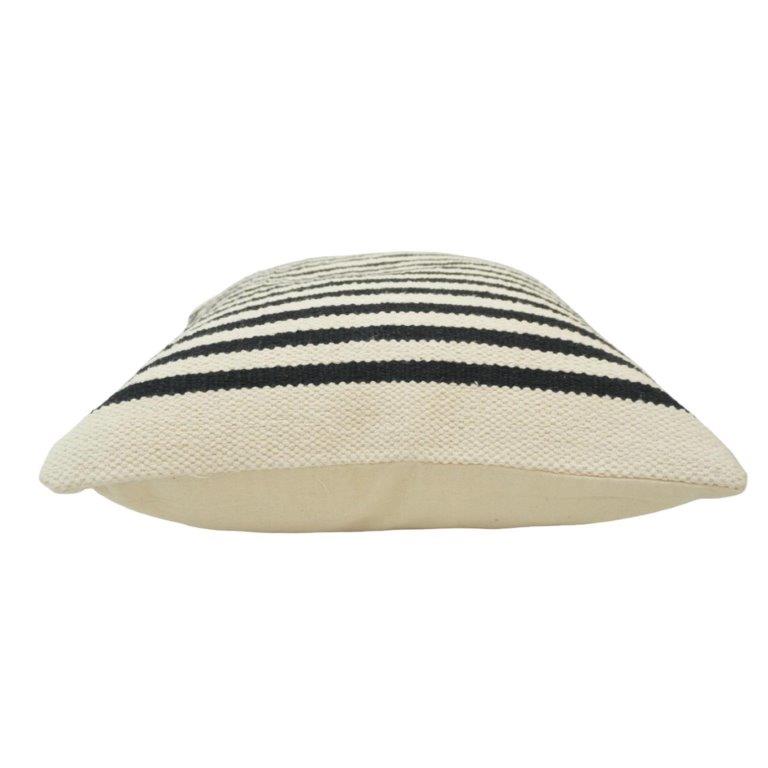 Handmade Black & White Striped Cotton Cushion Cover | Woven Textured Pillow Cover 45x45 cm - Bulk manufacturer & supplier from Panipat, India
