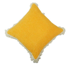 Mustard Yellow Cotton Cushion Cover with Tassel Fringe | Boho Decorative Pillow Cover | 45x45 cm