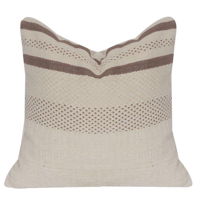 Handwoven Cotton Cushion Cover with Textured Stripes | Neutral Beige & Brown Geometric Design | 18x18 Inch