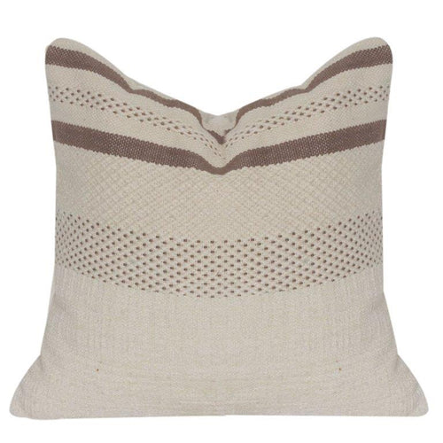 Beige & Brown Textured-Stripe Handwoven Cotton Cushion Cover 45x45 cm