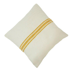 Handwoven Cotton Cushion Cover with Mustard Stripe | 45x45 cm | Cream Textured Throw Pillow Cover