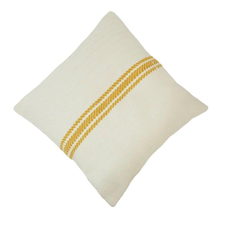 Handwoven Cotton Cushion Cover with Mustard Stripe | 45x45 cm | Cream Textured Throw Pillow Cover