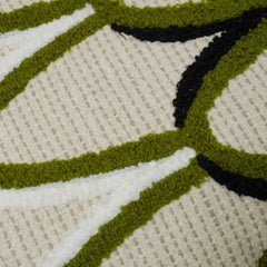 Machine Embroidered Cotton Cushion Cover 45x45 cm – Abstract Loop Pattern in Olive Green & Black