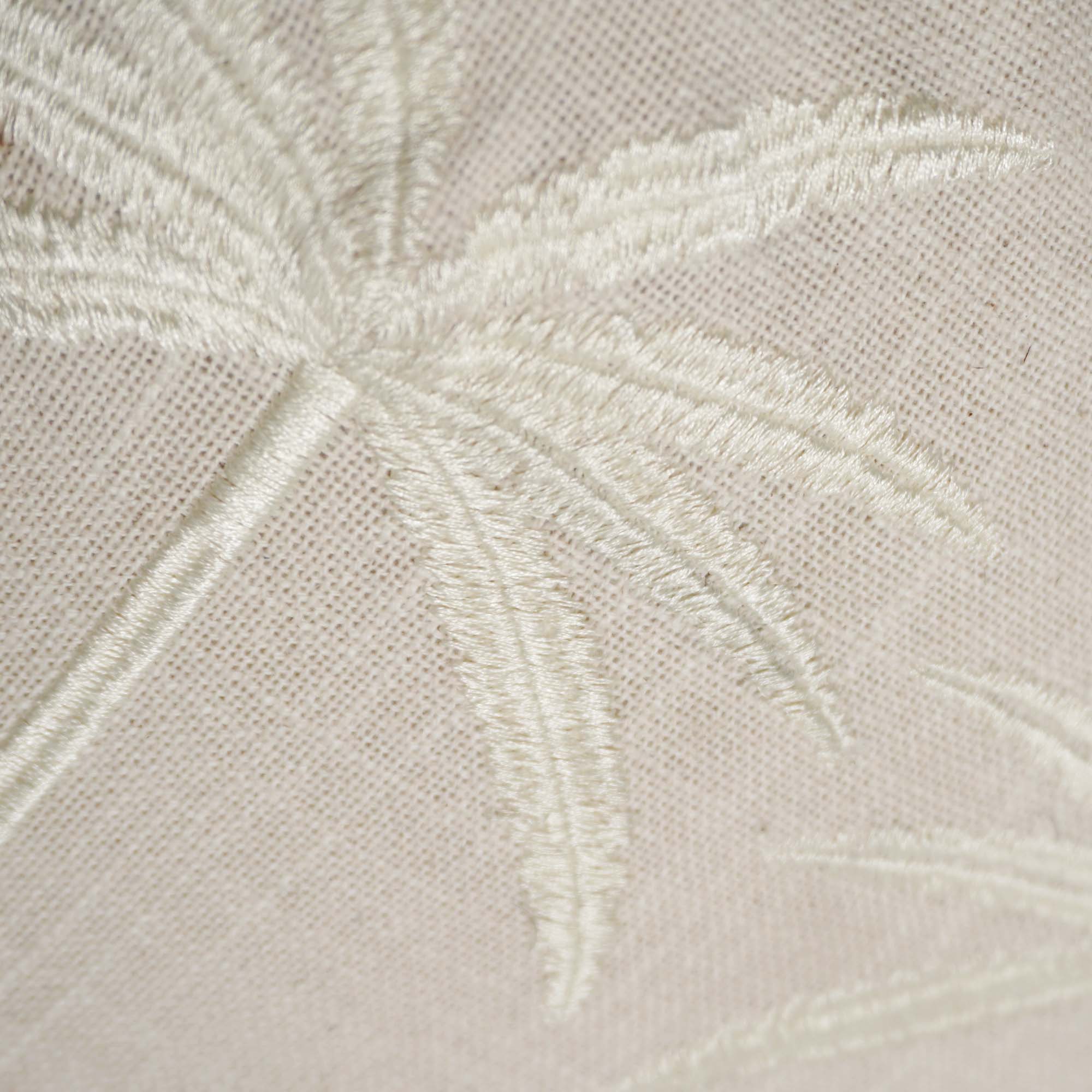 Ivory Palm Tree Embroidered Cotton Cushion Cover 45x45 cm | Tropical Decorative Throw Pillow Cover with Ruffle Edge