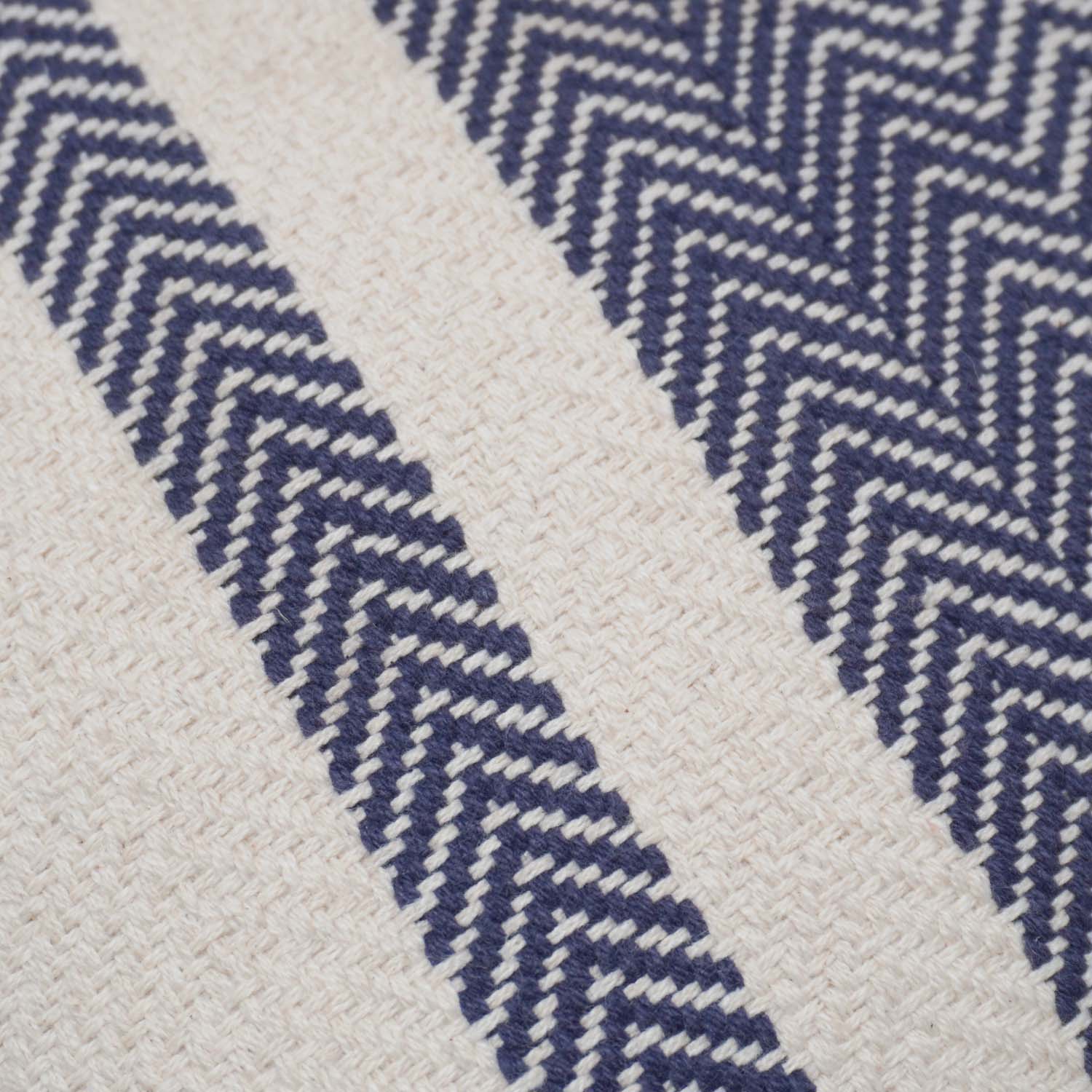 vHandwoven Cotton Cushion Cover 45x45 cm | Blue & Ivory Herringbone Striped Decorative Throw Pillow Cover | Modern Farmhouse Sofa Cushion | Hidden Zip | 100% Cotton