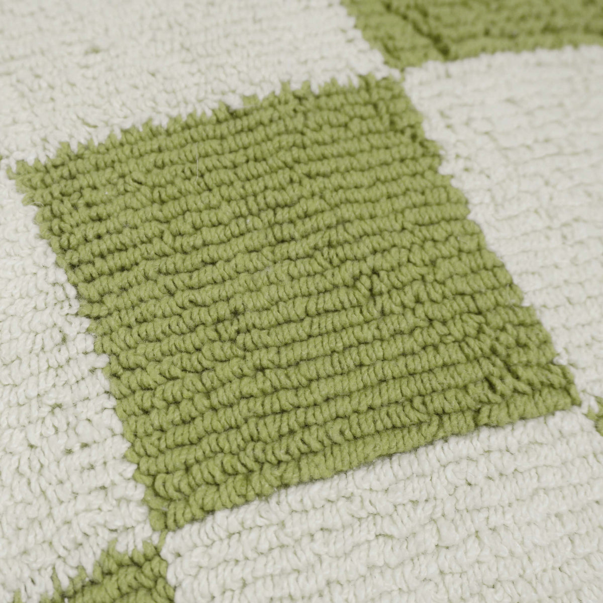 Green and cream checkered textured machine woven cushion cover 45x45 cm