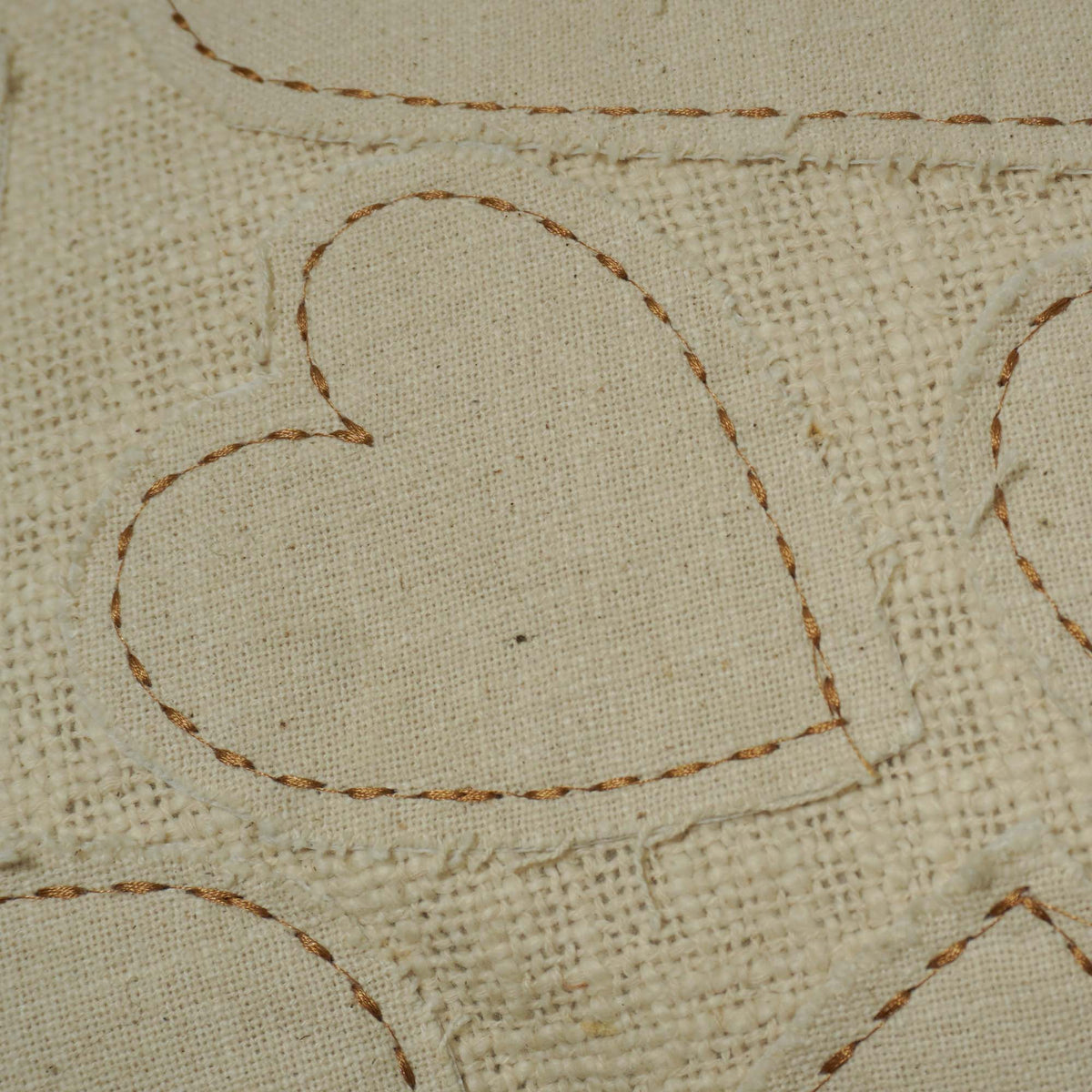 Handcrafted Cotton Heart Appliqué Cushion Cover 45x45 cm | Textured Handmade Decorative Throw Pillow Cover | Hidden Zip | Natural Ivory