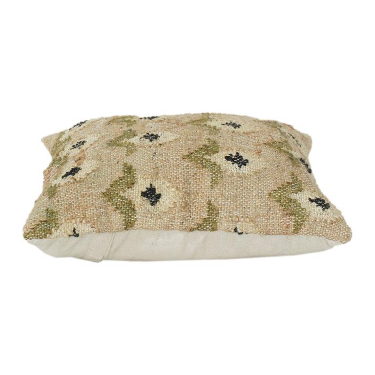 Natural Jute Embroidered Cushion Cover | Handwoven Textured Throw Pillow | Rustic Boho Floral Design | 18x18 Inch