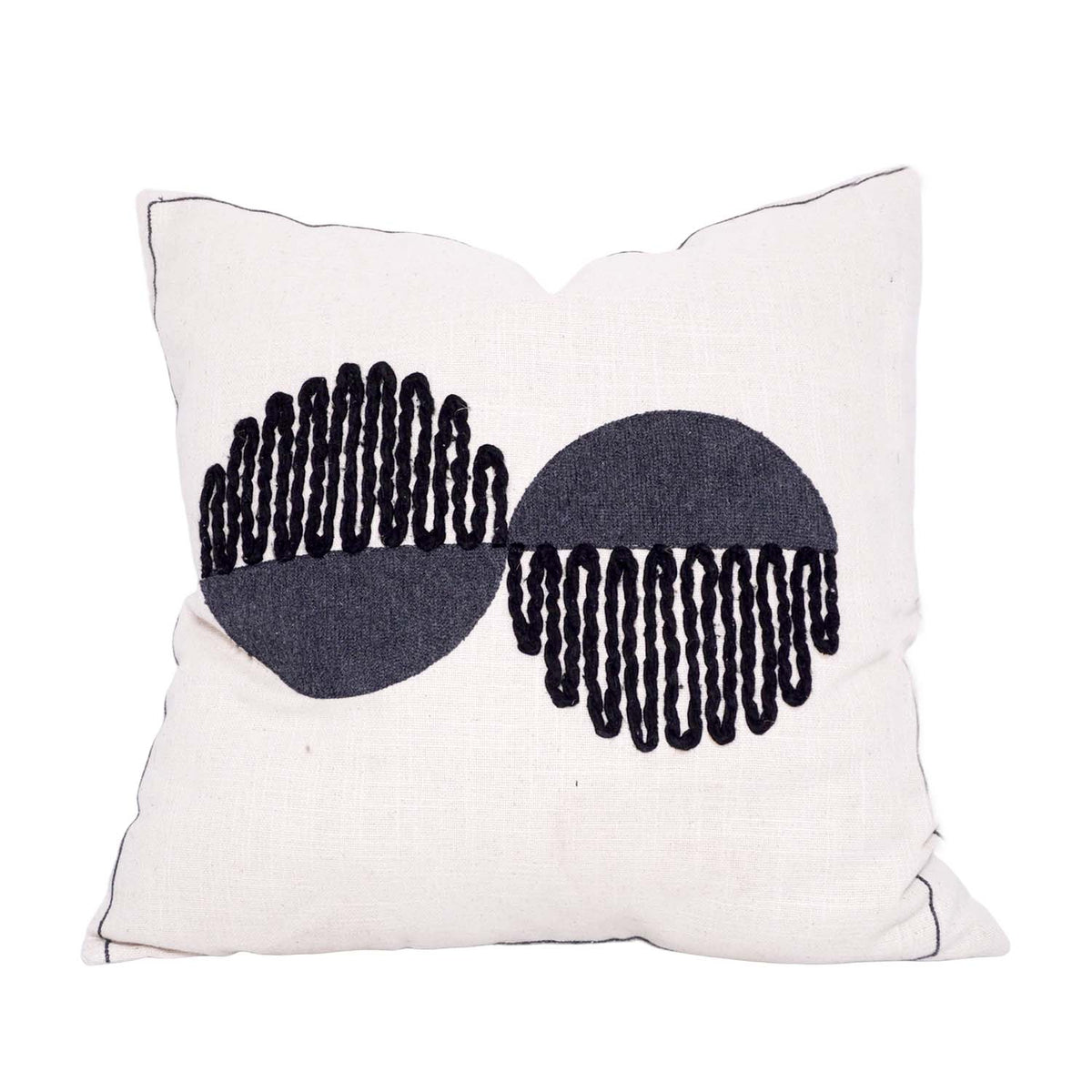 Modern Abstract Embroidered Cotton Cushion Cover 45x45 cm | Geometric Black & Grey Design | Decorative Throw Pillow Cover - Bulk manufacturer & supplier from Panipat, India