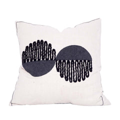 Modern Abstract Embroidered Cotton Cushion Cover 45x45 cm | Geometric Black & Grey Design | Decorative Throw Pillow Cover