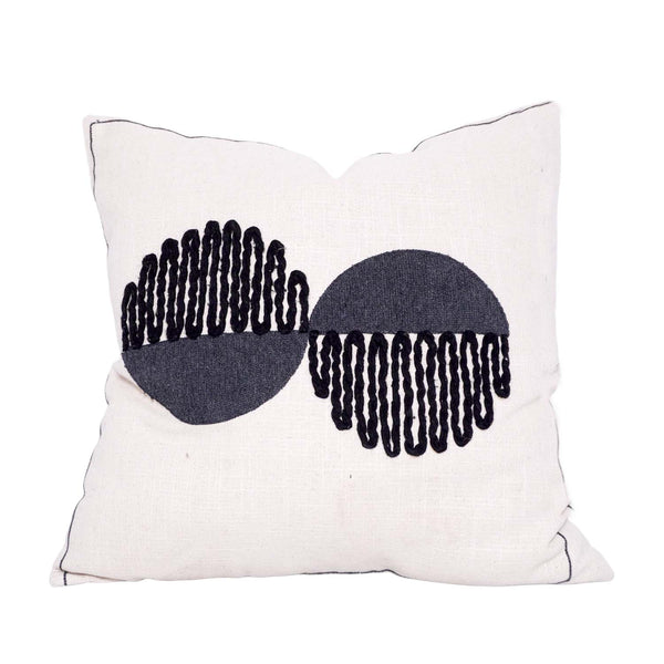 Modern Abstract Embroidered Cotton Cushion Cover 45x45 cm | Geometric Black & Grey Design | Decorative Throw Pillow Cover