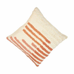 Handcrafted Tufted Cotton Cushion Cover 45x45 cm | Textured Boho Striped Throw Pillow Cover | Ivory & Blush Pink