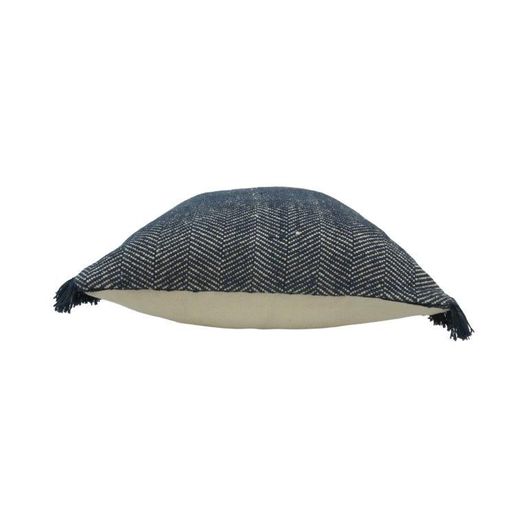 Handmade Cotton Herringbone Cushion Cover with Fringes – Black & White | 45x45 cm - Bulk manufacturer & supplier from Panipat, India