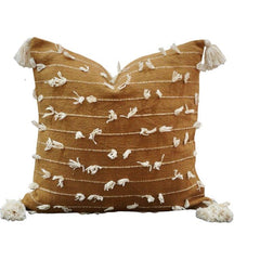 Handmade Tufted Cotton Cushion Cover 45x45 cm | Boho Textured Throw Pillow Cover with Tassels | Decorative Sofa Cushion