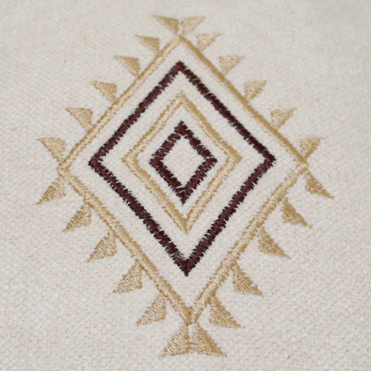 Machine Embroidered Cotton Cushion Cover 40x60 cm | Geometric Tribal Pattern | Decorative Lumbar Cushion Cover with Concealed Zipper | Beige & Brown - Bulk manufacturer & supplier from Panipat, India