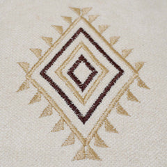 Machine Embroidered Cotton Cushion Cover 40x60 cm | Geometric Tribal Pattern | Decorative Lumbar Cushion Cover with Concealed Zipper | Beige & Brown