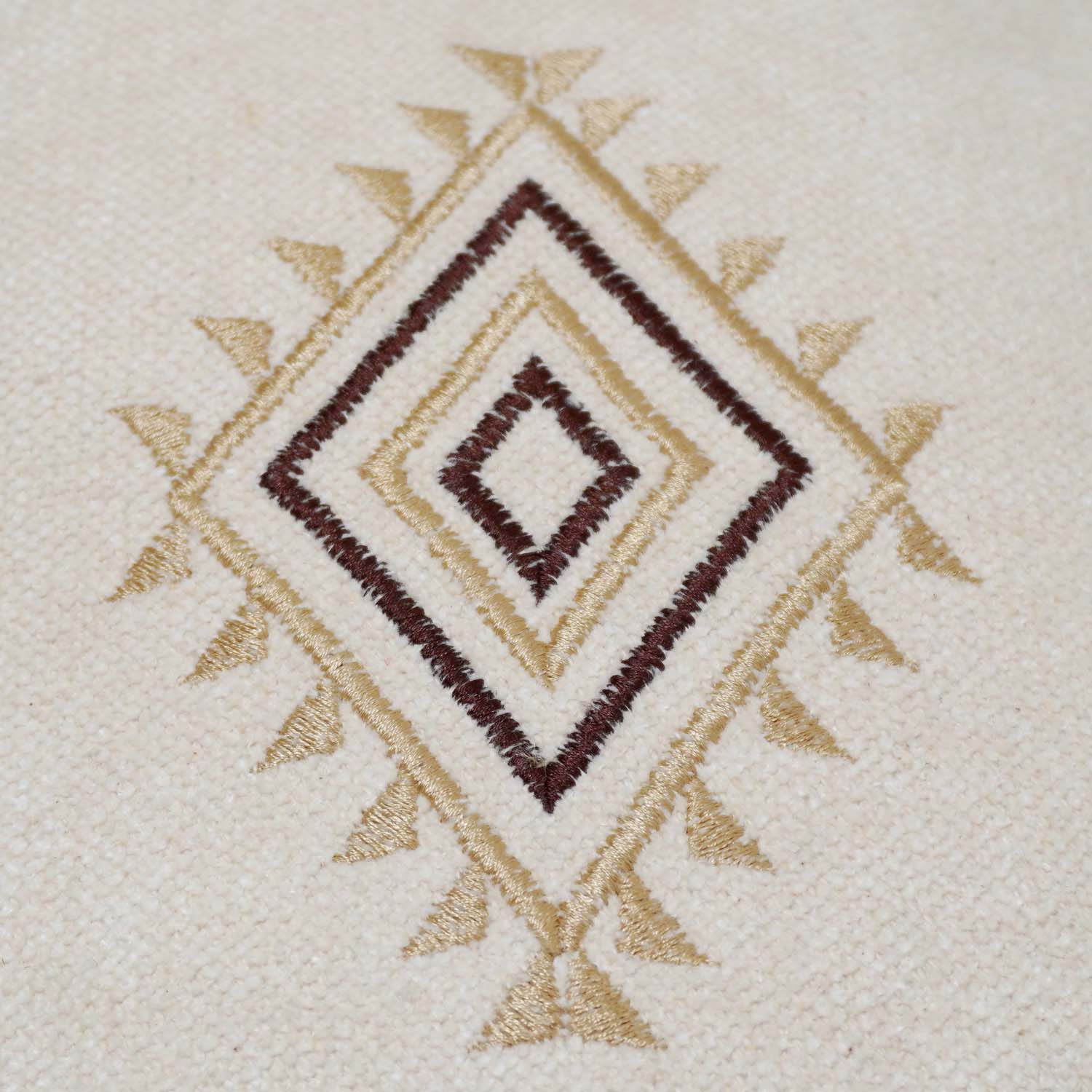 Machine Embroidered Cotton Cushion Cover 40x60 cm | Geometric Tribal Pattern | Decorative Lumbar Cushion Cover with Concealed Zipper | Beige & Brown
