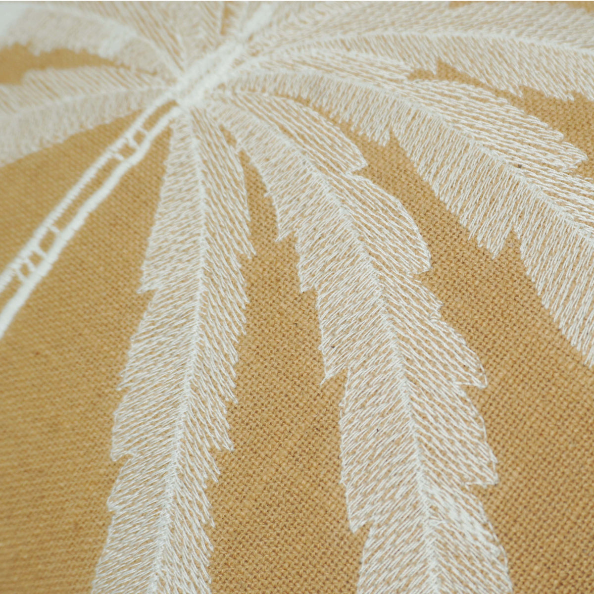 Embroidered Palm Leaf Cushion Cover – Beige & White Threadwork, 35 x 50 cm