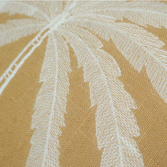 Embroidered Palm Leaf Cushion Cover – Beige & White Threadwork, 35 x 50 cm