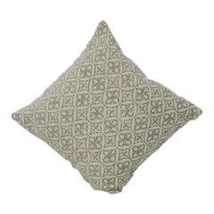 Geometric Embroidered Cotton Cushion Cover | Neutral Beige & Grey Pattern | 18x18 Inch Decorative Pillow Case