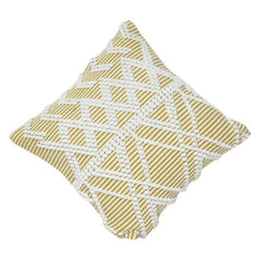 Handwoven Cotton Cushion Cover 45x45 cm – Geometric Textured Tufted Design in Mustard & White