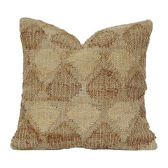 Handwoven Jute Cushion Cover with Rustic Geometric Pattern | Natural Textured Decorative Pillow Case | 18x18 Inch